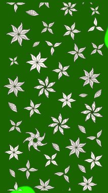 Yeşil renkli çiçekler. Hediye ambalaj kağıdı, tebrik kartları, posterler ve pankart tasarımı. Raster düz çiçek çizim deseni.