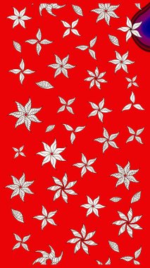 Kibarca, kırmızı renkte bahar çiçekleri. Çiçek ve yapraklı karalama şeklinde Raster çiçek deseni. Raster illüstrasyonu.