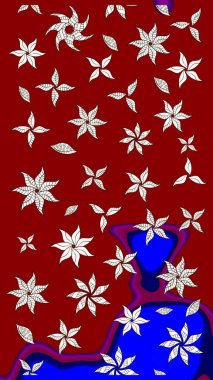 Raster - stok. Eskiz arkaplan modeli. Yapraklı çiçekler ve kırmızı renkli papatya çiçekleri..