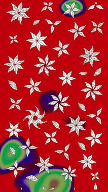 Kırmızı renkte çiçekler. Renkli Yaz Temalı eskiz kalıbı. Raster illüstrasyonundaki çiçek desenli çizim. Düz Çiçek Elementleri Tasarımı.