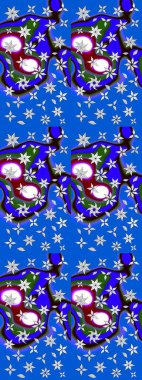 Mavi renkte etnik çiçeklerle süslenmiş zarif bir eskiz. Raster Çiçek İllüstrasyonu güzel tekstil..