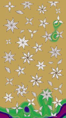 Raster deseni. Bahar çiçekleri dallı desen, sarı renkler çiçekli siluet.