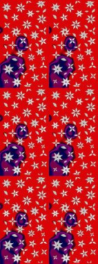 Çiçek desenli çizim. Raster illüstrasyonu. Asya tekstil tarzında. Kırmızı renkte çiçekler. Raster illüstrasyonu.