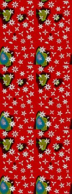 Şirin çiçekli eskiz deseni ve kırmızı renklerde yapraklar, suluboya çiçek deseni, duvar kağıdı, kart veya kumaş için fayanslı. Raster illüstrasyonu.