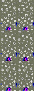 Raster illüstrasyonundaki çiçek desenli çizim. Yeşil renkli çiçekler. Renkli Yaz Temalı eskiz kalıbı. Düz Çiçek Elementleri Tasarımı.