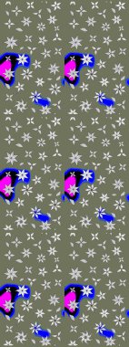 El çizimi çiçekli soyut çizim kalıbı. Raster illüstrasyonu. Yeşil renkte çiçekler.