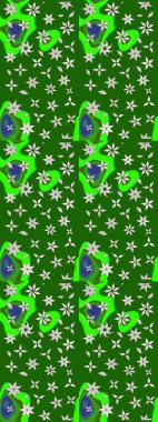 Çiçekli karalama şeklinde Raster çiçek deseni. Yumuşak, yeşil renkli bahar çiçekleri. Raster illüstrasyonu.