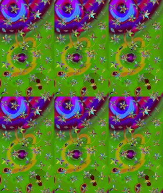 Çiçek duvar kâğıdı. Yeşil renkli şirin tekstil. Renkli çizim kalıbı. Raster illüstrasyonu. Çiçek arka planı.