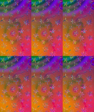 Çiçekler. Soyut etnik raster çizim kalıbı. Vadinin çiçekleri pembe renklerde.