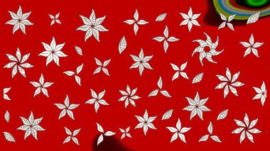 Renkli desenli eskiz deseni, kırmızı çiçekler ve dekoratif elementlerle. Eskiz geçmişi. Raster illüstrasyonu. Kumaş, tekstil, duvar kağıdı baskısı için. Antika retro tarzı.