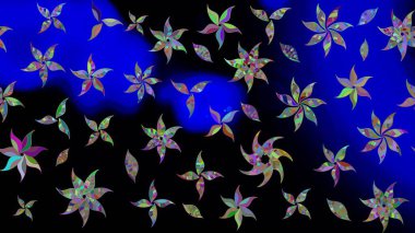 Moda baskıları için zarif bir şablon. Küçük renkli çiçekler. Motley illüstrasyonu. Küçük çiçekte güzel bir desen. Siyah çiçekli bahar çiçekleri.