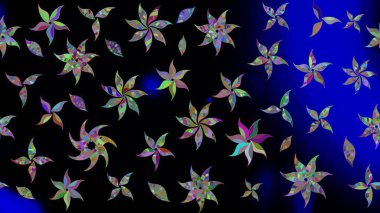 Renkli Bahar Teması eskiz kalıbı. Siyah renkli çiçekler. Düz Çiçek Elementleri Tasarımı. Raster illüstrasyonunda çiçek deseni çizimi.