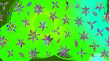 Raster - stok. Eskiz arkaplan modeli. Yapraklı çiçekler ve yeşil renkli papatya çiçekleri..