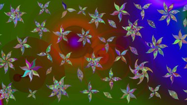 Asya tekstil tarzında. Yeşil renkli çiçekler. Raster illüstrasyonu. Raster illüstrasyonu. Çiçek desenini çiz.