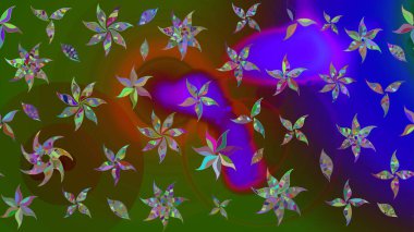 Elle boyanmış suluboya resim çizimleri, çiçekler ve bitkiler. Yeşil renkte çiçekler.