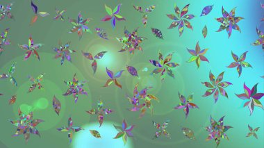 Raster illüstrasyonu. Yeşil renklerde. 3D çiçekler, çizim.