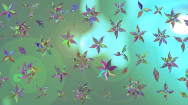 Yeşil renkli çiçekler. Renkli Bahar Teması eskiz kalıbı. Düz Çiçek Elementleri Tasarımı. Raster illüstrasyonunda çiçek deseni çizimi.