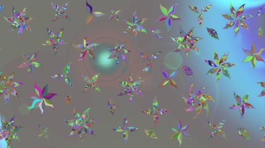 Raster illüstrasyonu. Çiçek ve yapraklı karalama şeklinde Raster çiçek deseni. Gri renkte bahar çiçekleri..