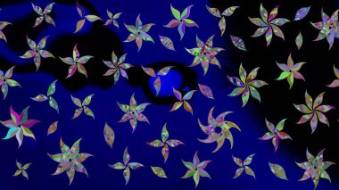 Asya tekstil tarzında. Raster illüstrasyonu. Çiçek desenli çizim. Mavi renkli çiçekler. Raster illüstrasyonu.