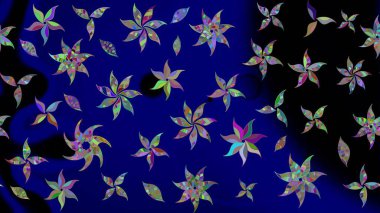 Düz Çiçek Elementleri Tasarımı. Raster Illustrasyon 'daki Çiçek Deseni' nin son moda çizimi. Mavi renkli çiçekler. Renkli Yaz Teması çizim şablonu.