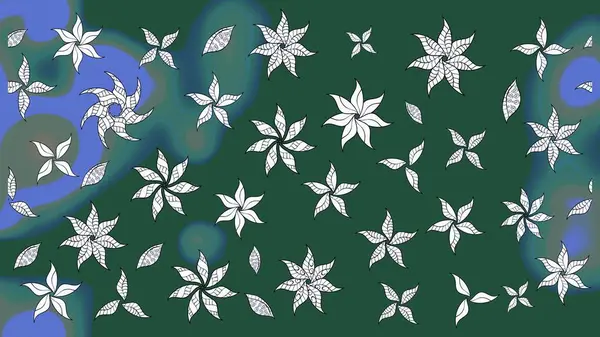 Çiçekli karalama şeklinde Raster çiçek deseni. Nazik, narin çiçek arkaplanı. Yeşil renkte çiçekler.