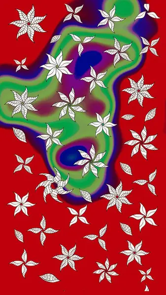 Zarif, parlak ve kırmızı çiçek desenli eskiz. Raster. Sabıka baskıları, bebek kıyafetleri, duvar kâğıtları, paket kutuları vb..