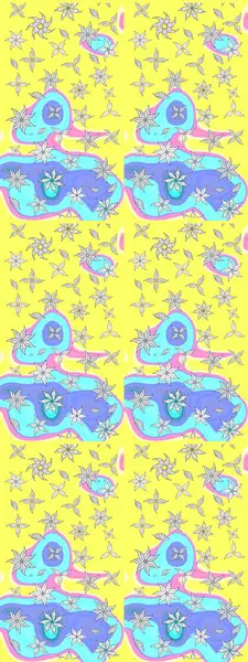 Raster illüstrasyonundaki çiçek desenli çizim. Sarı renkli çiçekler. Renkli Bahar Teması eskiz kalıbı. Düz Çiçek Elementleri Tasarımı.