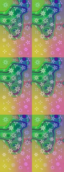 Raster illüstrasyonundaki çiçek desenli çizim. Yeşil renkte çiçekler.