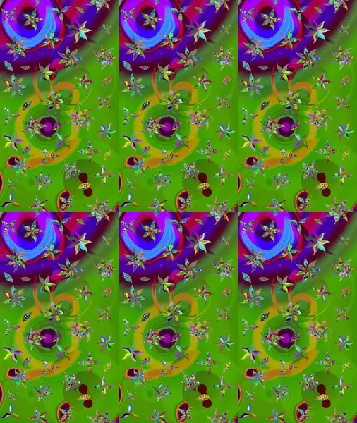Çiçek duvar kâğıdı. Yeşil renkli şirin tekstil. Renkli çizim kalıbı. Raster illüstrasyonu. Çiçek arka planı.