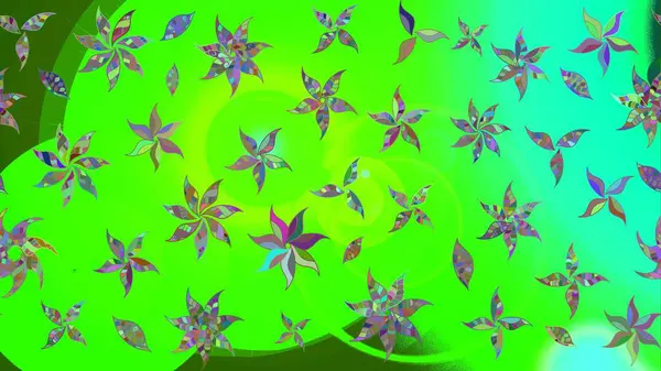 Raster - stok. Eskiz arkaplan modeli. Yapraklı çiçekler ve yeşil renkli papatya çiçekleri..