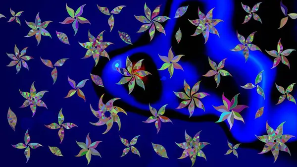 Raster illüstrasyonu. Suluboya çiçekli çiçek deseni. Mavi renkte güzel tekstil.