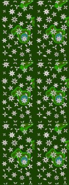 Çok yeşil zarif küçük çiçekler ve yeşil renkli komik böcekler, raster desen, illüstrasyon.