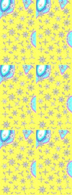 Renkli Bahar Teması eskiz kalıbı. Sarı renkli çiçekler. Düz Çiçek Elementleri Tasarımı. Raster illüstrasyonunda çiçek deseni çizimi.