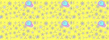 Oldukça eski bir besin torbası deseni, küçük sarı renkte, çiçekler. Millefleur 'lar. Tekstil, kumaş, kapaklar, duvar kağıtları, baskı, paket, koleksiyon defteri, örgü, dekupaj için çiçek arkaplanı..