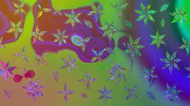 Raster illüstrasyonundaki çiçek desenli çizim. Suluboya tarzında yeşil renkte çiçekler.