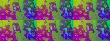 Soyut etnik raster çizim kalıbı. Arkaplan dokusu, duvar kağıdı, yeşil renkli çiçek teması. Kabile sanatı boho baskısı, klasik çiçek arkaplanı.