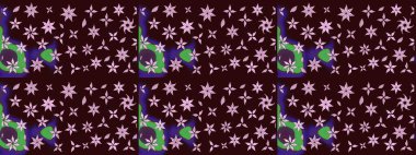 Küçük çiçekteki sevimli çiçek deseni. Raster illüstrasyonu. Kahverengi renkte çiçekler.