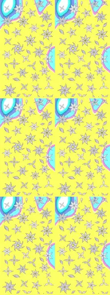 Renkli Bahar Teması eskiz kalıbı. Sarı renkli çiçekler. Düz Çiçek Elementleri Tasarımı. Raster illüstrasyonunda çiçek deseni çizimi.