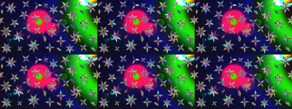 Çok renkli, zarif küçük çiçekler ve gri renkli komik böcekler, raster desen, illüstrasyon.