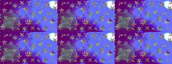 Sevimli çiçek raster deseni. Mor renkli çiçekler. Renkli Bahar Teması eskiz kalıbı. Düz Çiçek Elementleri Tasarımı.