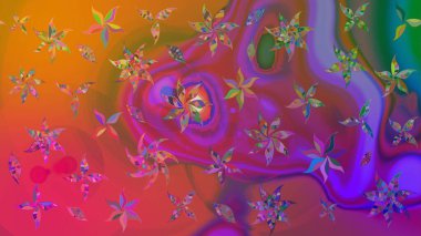 Raster illüstrasyonundaki çiçek desenli çizim. Suluboya tarzında mor renkte çiçekler.