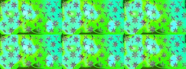 Yumuşak, yeşil renkli bahar çiçekleri. Yaprak ve çiçeklerin suluboya resimleri, yeşil renkte çizimler. Raster illüstrasyonu.