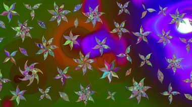 Sevimli çiçek raster deseni. Yeşil renkli çiçekler. Renkli Bahar Teması eskiz kalıbı. Düz Çiçek Elementleri Tasarımı.