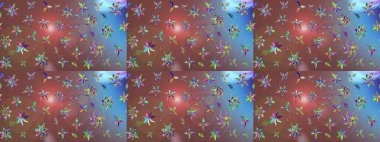 Renkli grunge, soyut arkaplanı colokahverengi çiçeklerle süslüyor. Nakış desenli çiçek deseni. İzler, kumaş, duvar kağıtları, tekstil için raster dokusu.