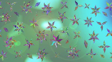 Raster deseni. Raster illüstrasyonu. Soyut çiçek çizim kalıbı arka planı. Küçük çiçekteki sevimli çiçek deseni. Yeşil renklerde.