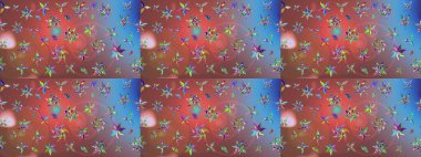 Düz Çiçek Elementleri Tasarımı. Kahverengi renkli çiçekler. Renkli Bahar Teması eskiz kalıbı. Raster illüstrasyonunda çiçek deseni çizimi.