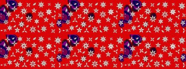 Yapraklı çiçekler ve kırmızı renklerde papatya çiçekleri. Eskiz arkaplan modeli. Raster - stok.