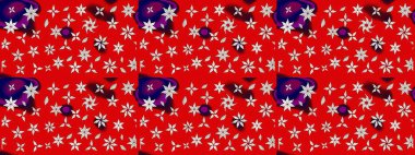 Raster düz çiçek çizim deseni. Hediye ambalaj kağıdı, tebrik kartları, posterler ve pankart tasarımı. Kırmızı renkte çiçekler.