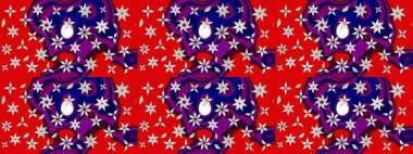 Çiçek desenli çizim. Raster illüstrasyonu. Asya tekstil tarzında. Kırmızı renkte çiçekler. Raster illüstrasyonu.