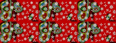 Çiçek desenli çizim. Raster illüstrasyonu. Asya tekstil tarzında. Güzel kumaş deseni. Renkli Bahar Teması eskiz kalıbı. Düz Çiçek Elementleri Tasarımı.